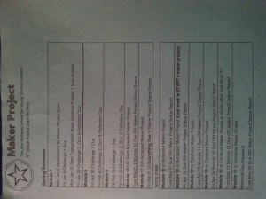 This is the Maker Project schedule that all students use to know when our deadlines are. This really helps us plan out what our project is ahead of time so that we don't get stuck in the process. This is something we use to help us not procrastinate